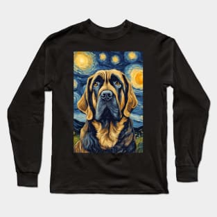 Mastiff Dog Breed Painting in a Van Gogh Starry Night Art Style Long Sleeve T-Shirt